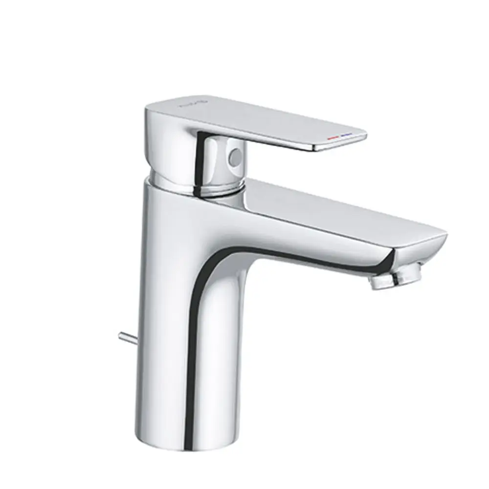 Waschtischarmatur von Kludi in chromfarbener Ausführung, mit hebelbetätigtem Wasserfluss und integriertem Metallablauf.